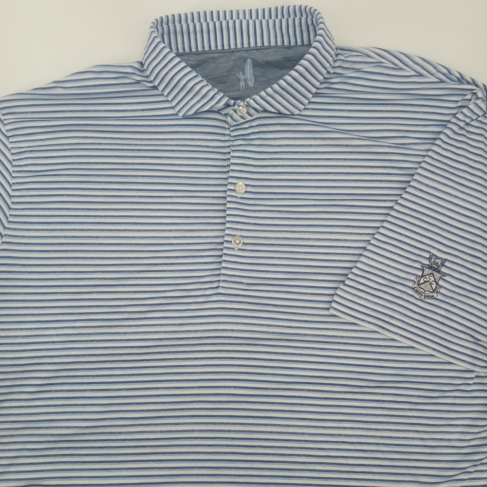 Johnnie-O Featherweight Mens Large Blue Striped Golf Polo Carpe Diem UPF 50